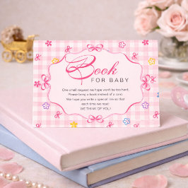 Pink Gingham Floral Bow Book for Baby Insert Card