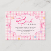 Pink Gingham Floral Bow Book for Baby Insert Card (Vorderseite)