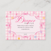 Pink Gingham Floral Bow Diaper Raffle Insert Card (Vorderseite)