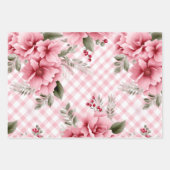 Pink Gingham Floral Christmas Berries Geschenkpapier Set (Vorderseite)