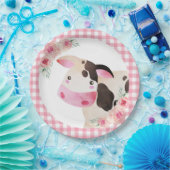 Pink Gingham Floral Cow Farm Pappteller (Party)