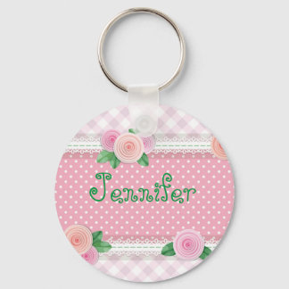 Pink Gingham Floral Niedlich und Girly Sweet Schlüsselanhänger