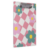 Pink Gingham Floral Pattern – Retro Cute Flower Klemmbrett (Rechts)