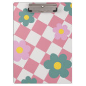 Pink Gingham Floral Pattern – Retro Cute Flower  Klemmbrett (Vorderseite)