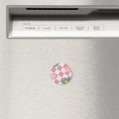 Pink Gingham Floral Pattern – Retro Cute Flower  Magnet (In Situ (Geschirrspüler))
