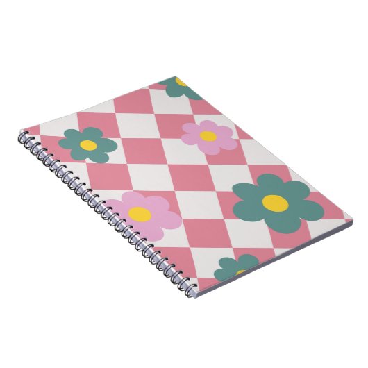 Pink Gingham Floral Pattern – Retro Cute Flower  Notizblock (Rechte Seite)
