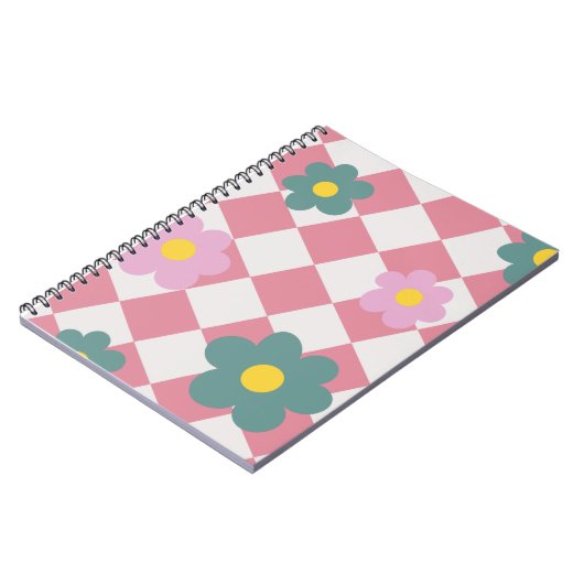 Pink Gingham Floral Pattern – Retro Cute Flower  Notizblock (Linke Seite)