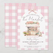 Pink Gingham Fresh Off The Market Bridal Shower Einladung (Vorne/Hinten)