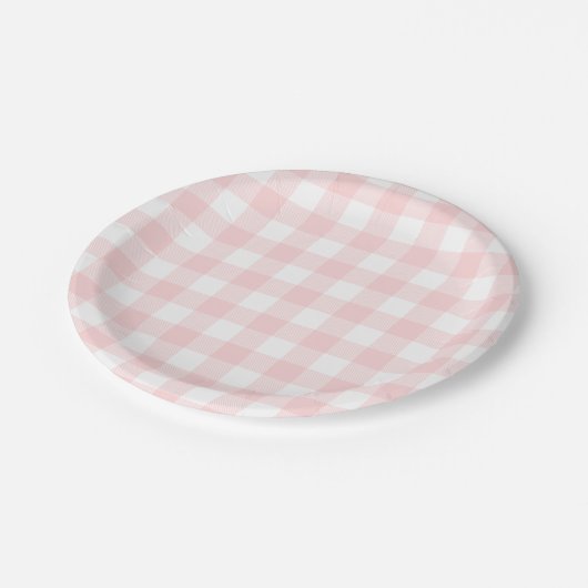 Pink Gingham für Ostern Bunny & Egg Papierplatte Pappteller (Schrägansicht)