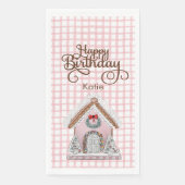 Pink Gingham Gingerbread Geburtstagsküchen Serviette (Vorderseite)
