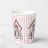 Pink Gingham Gingerbread House Pappbecher (Rechts)