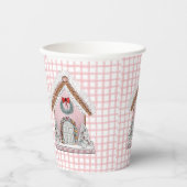 Pink Gingham Gingerbread House Pappbecher (Vorderseite)