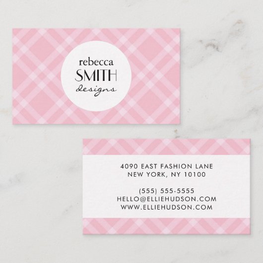 Pink Gingham, Gingham Pattern, Geometrisches Muste Visitenkarte (Vorne/Hinten)
