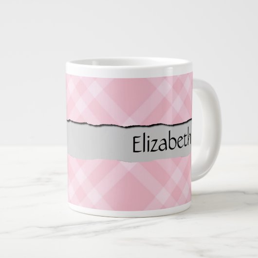 Pink Gingham, Gingham Pattern, Ihr Name Jumbo-Tasse (Vorderseite Rechts)