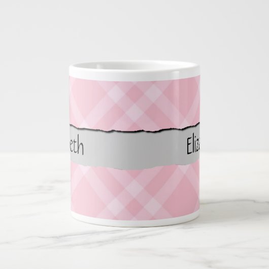 Pink Gingham, Gingham Pattern, Ihr Name Jumbo-Tasse (Vorderseite)