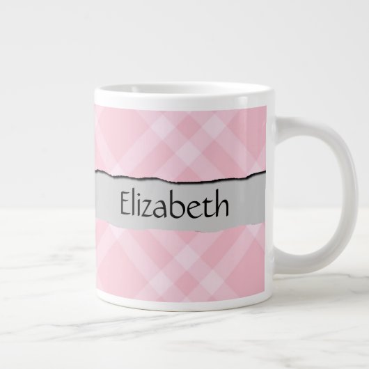 Pink Gingham, Gingham Pattern, Ihr Name Jumbo-Tasse (Rechts)