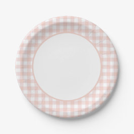 Pink Gingham Girl Baby Dusche Pappteller