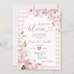 Pink Gingham Girl Baby Shower Baby Baby in Bloom Einladung