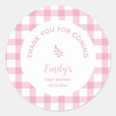 Pink Gingham Girl Babydusche Danke, dass ihr gekom Runder Aufkleber (Vorderseite)