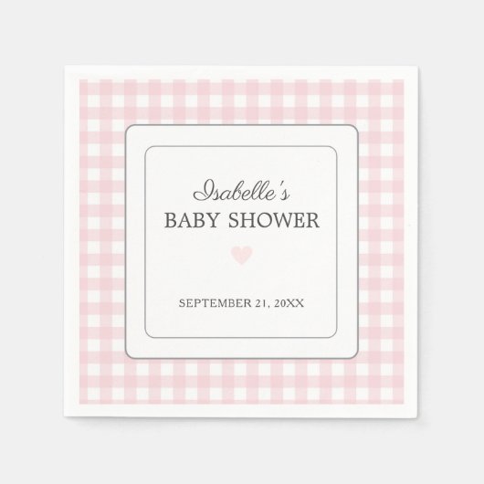 Pink Gingham Girl Babydusche Papier Napkin Serviette (Vorderseite)