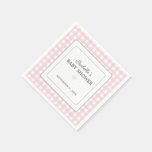 Pink Gingham Girl Babydusche Papier Napkin Serviette (Ecke)