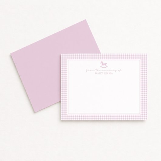 Pink Gingham Girl Nursery Note Card Ankündigung