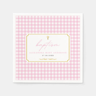 Pink Gingham Girl Taufe Minimalistisch Elegante To Serviette