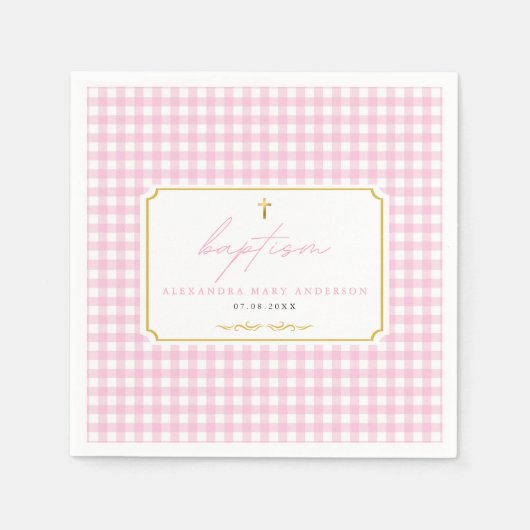 Pink Gingham Girl Taufe Minimalistisch Elegante To Serviette (Vorderseite)