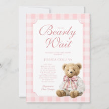 Pink Gingham Girl We Can Bearly Wait Baby Shower