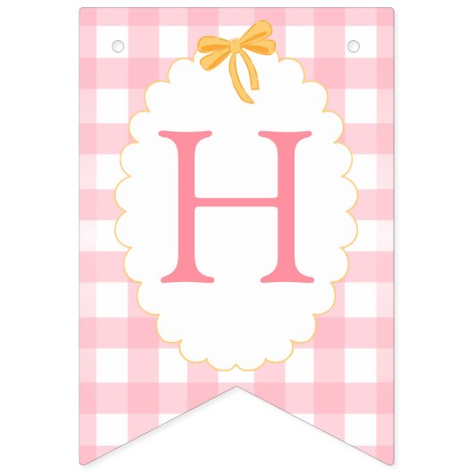 Pink Gingham Golden Doodle Birthday Wimpelkette (Zweite Fahne)