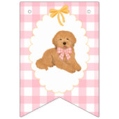 Pink Gingham Golden Doodle Birthday Wimpelkette (Erste Fahne)