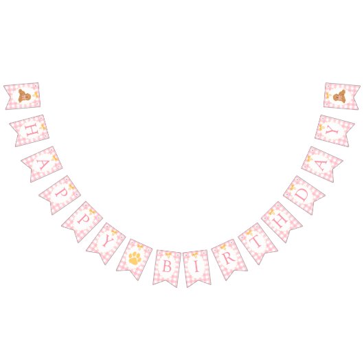 Pink Gingham Golden Doodle Geburtstag Wimpelkette (Alle)
