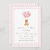 Pink Gingham Golden Retriever Puppy Birthday Einladung (Vorne/Hinten)