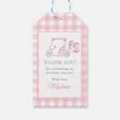 Pink Gingham Golf Girl 1. Geburtstag Geschenkanhänger (Rückseite)