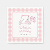 Pink Gingham Golf Girl 1. Geburtstag Serviette (Vorderseite)