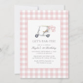 Pink Gingham Golf Girl Birthday Einladung (Vorderseite)