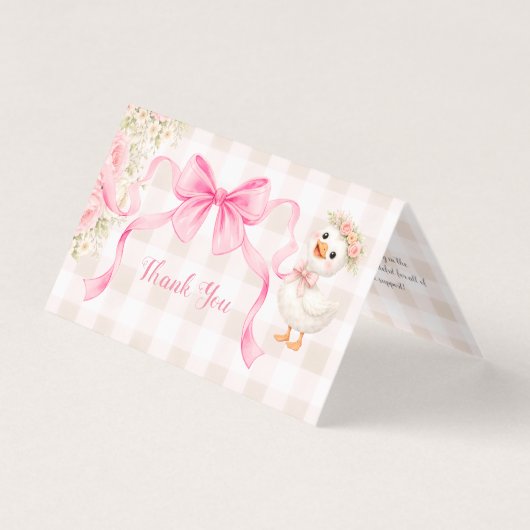 Pink Gingham Goose Baby Shower Folded Thank You  (Vorderseite)