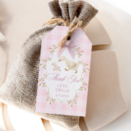 Pink Gingham Goose Birthday party Geschenkanhänger