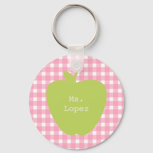 Pink Gingham & Green Apple Teacher Schlüsselanhänger (Vorderseite)