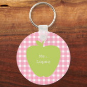 Pink Gingham & Green Apple Teacher Schlüsselanhänger (Vorderseite)