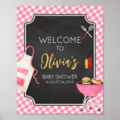 Pink Gingham GRILLEN Baby Dusche Willkommen Poster (Vorne)