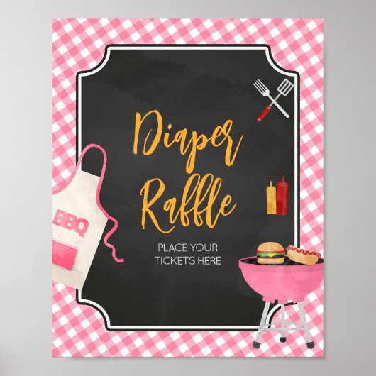 Pink Gingham GRILLEN Baby Duwer Diaper Raffle Poster (Vorne)