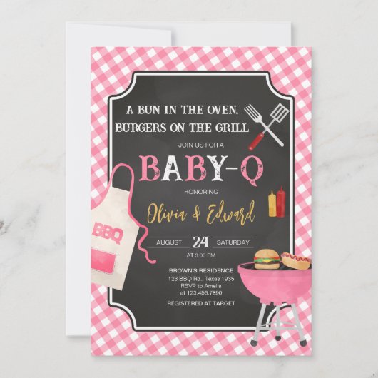 Pink Gingham GRILLEN Baby Shower Einladung (Vorderseite)