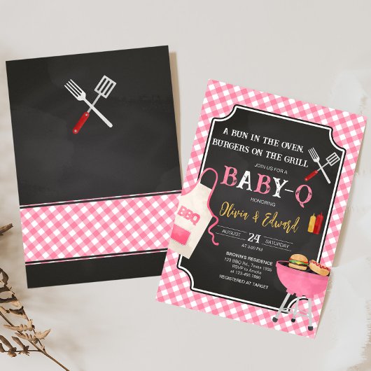 Pink Gingham GRILLEN Baby Shower Einladung