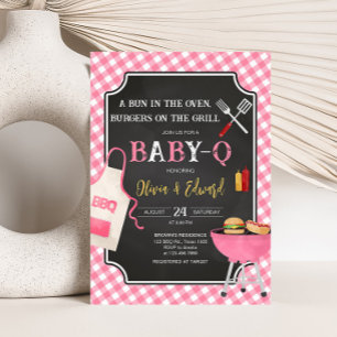 Pink Gingham GRILLEN Baby Shower Einladung
