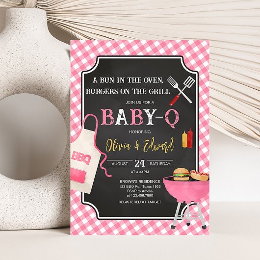 Pink Gingham GRILLEN Baby Shower Einladung