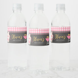 Pink Gingham GRILLEN Baby Shower Wasserflaschenetikett