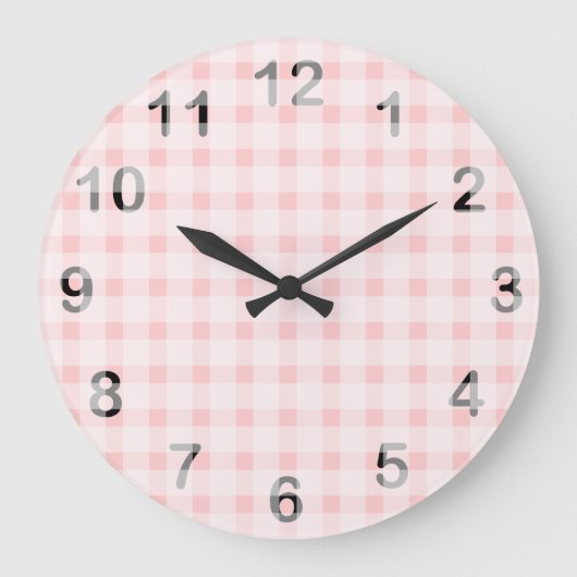 Pink Gingham Große Wanduhr (Vorderseite)