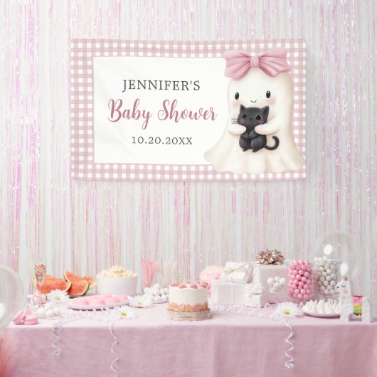 Pink Gingham Halloween Ghost Girl Baby Dusche Banner (Party)