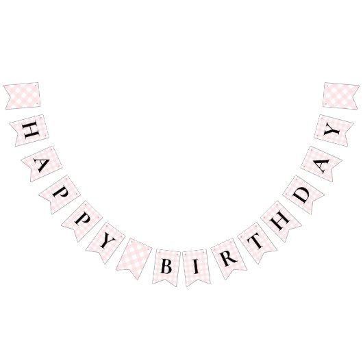 Pink Gingham Happy Birthday Bunting Banner (Alle)